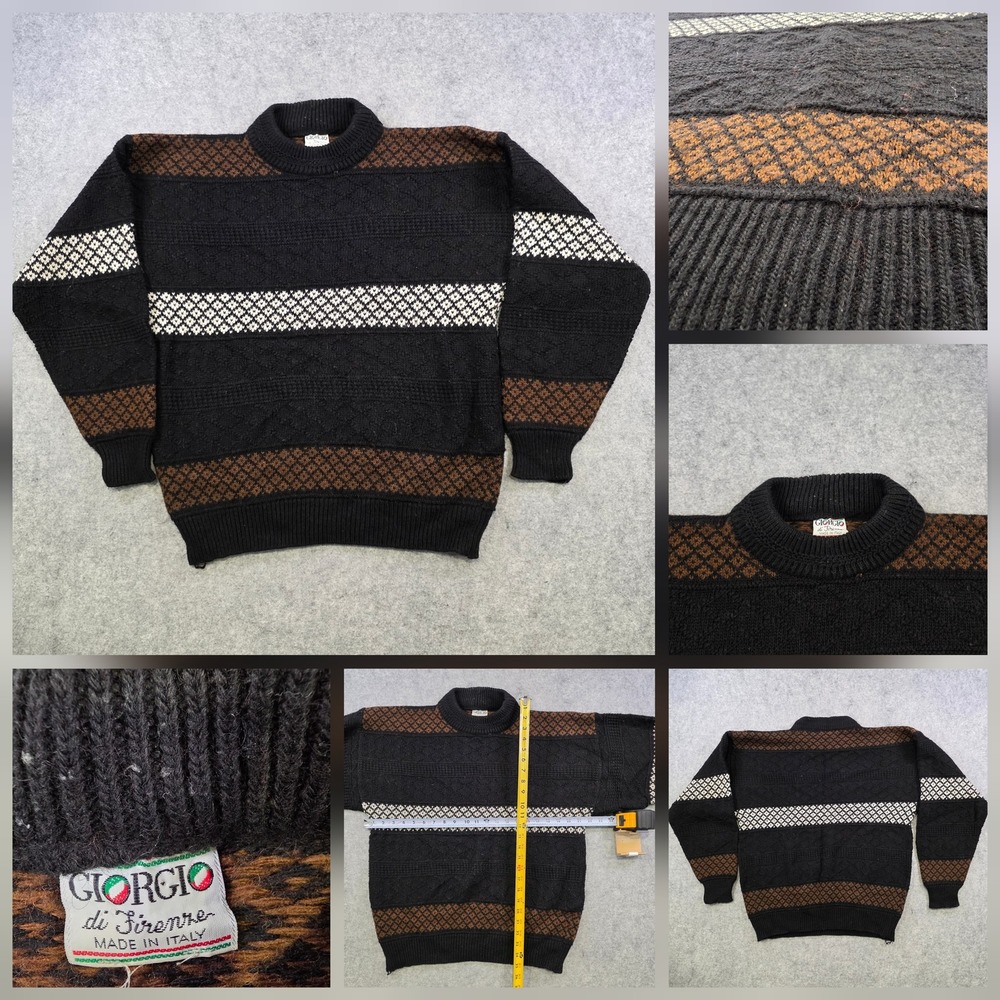 Giorgio Di Firenze Sweater Mens Medium? Black Fair Isle Mock Neck Knit Italy